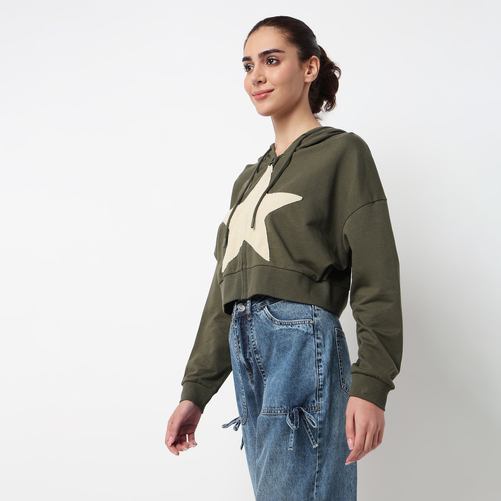 Cotton Sweatshirt With Applique Work