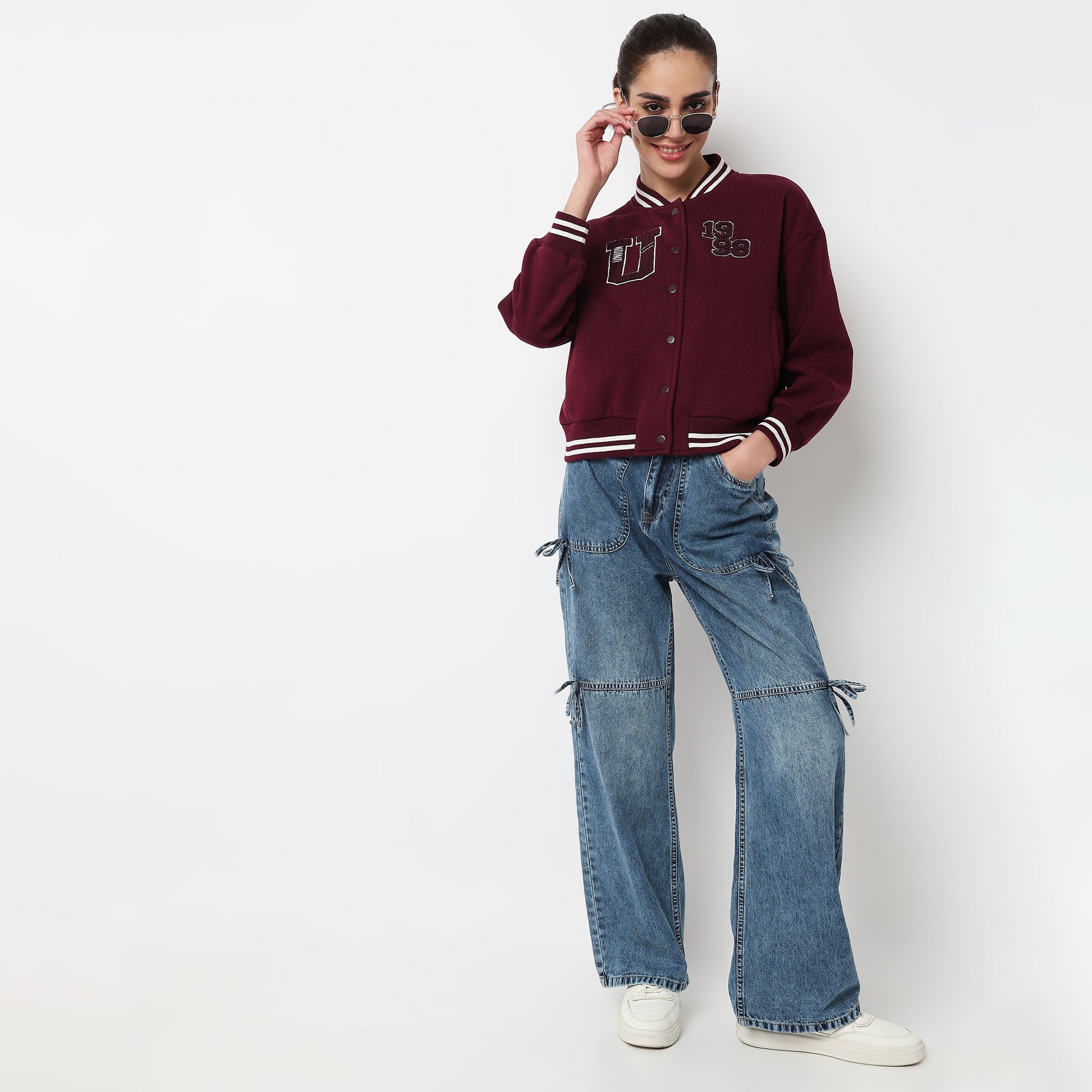 Graphic Band Collar Varsity Sweatshirt