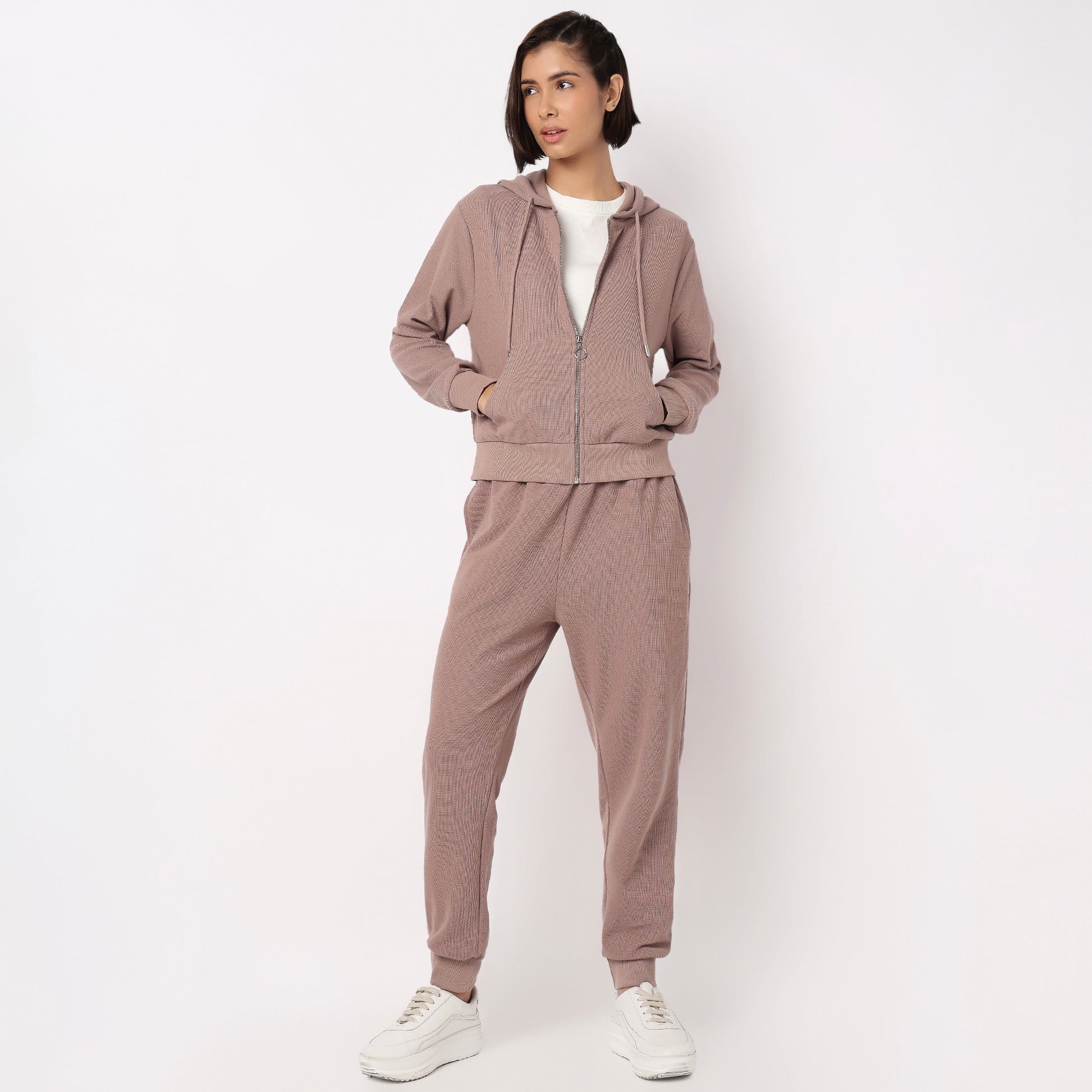 Solid Sweatshirt With Front Zipper Opening