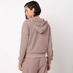 Solid Sweatshirt With Front Zipper Opening