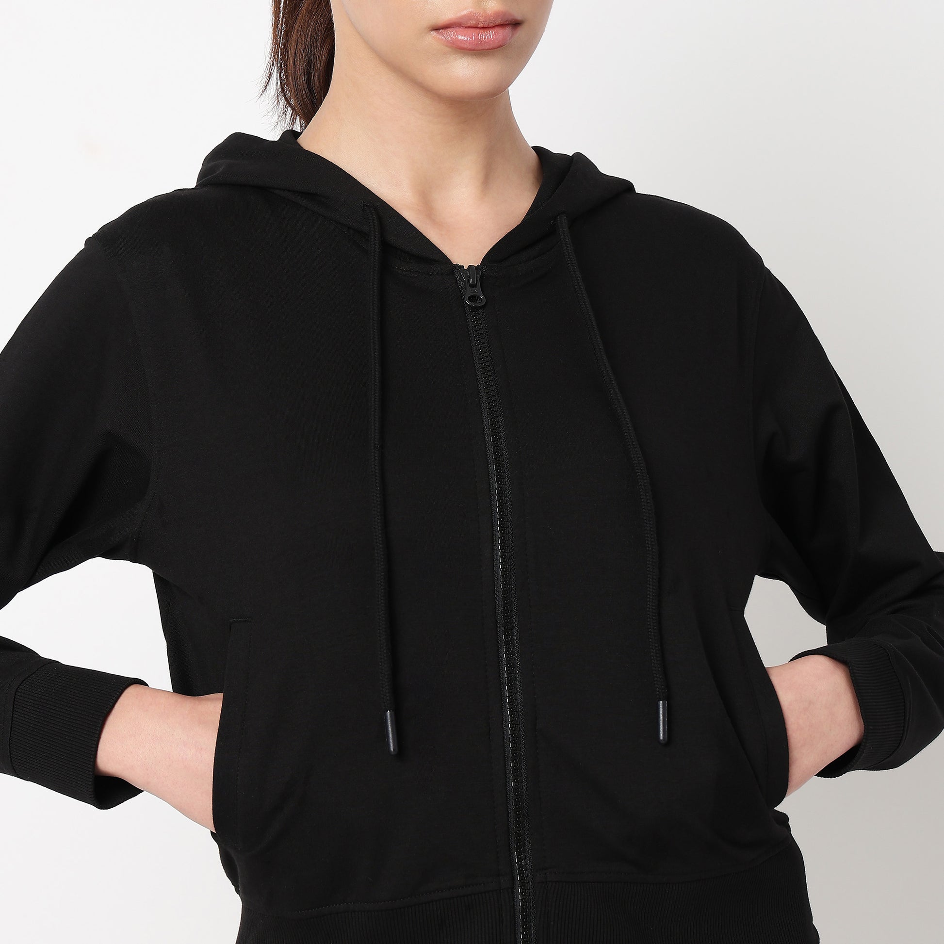 Solid Sweatshirt With Front Zipper