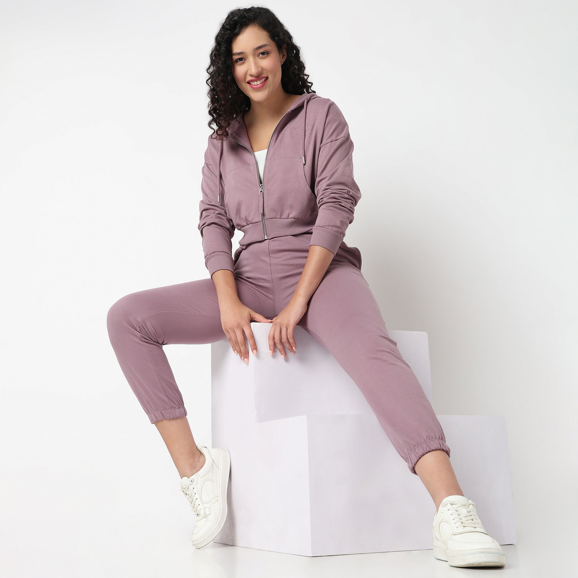 Hoodie Cord Crop Sweatshirt With Kangaroo Pockets