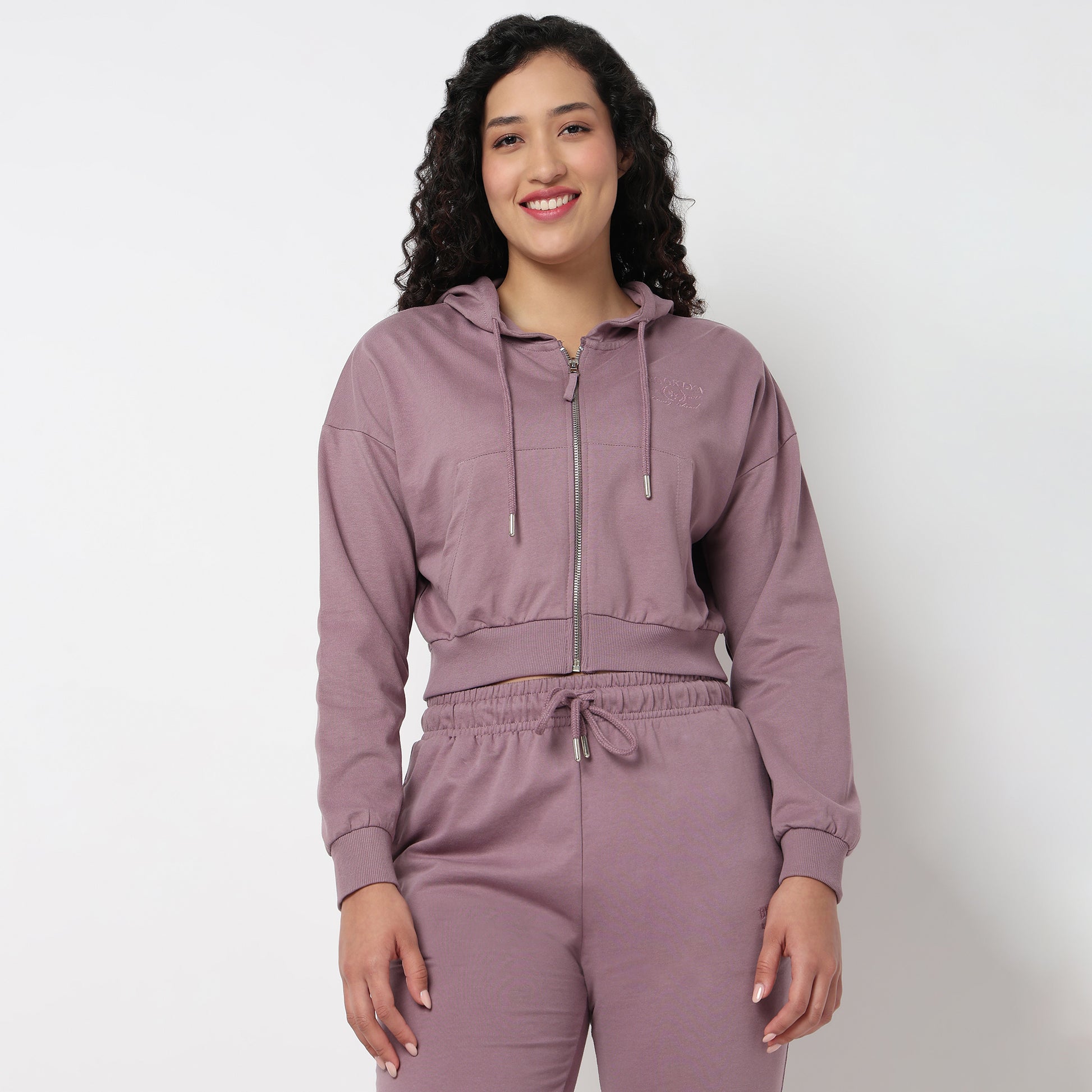 Hoodie Cord Crop Sweatshirt With Kangaroo Pockets