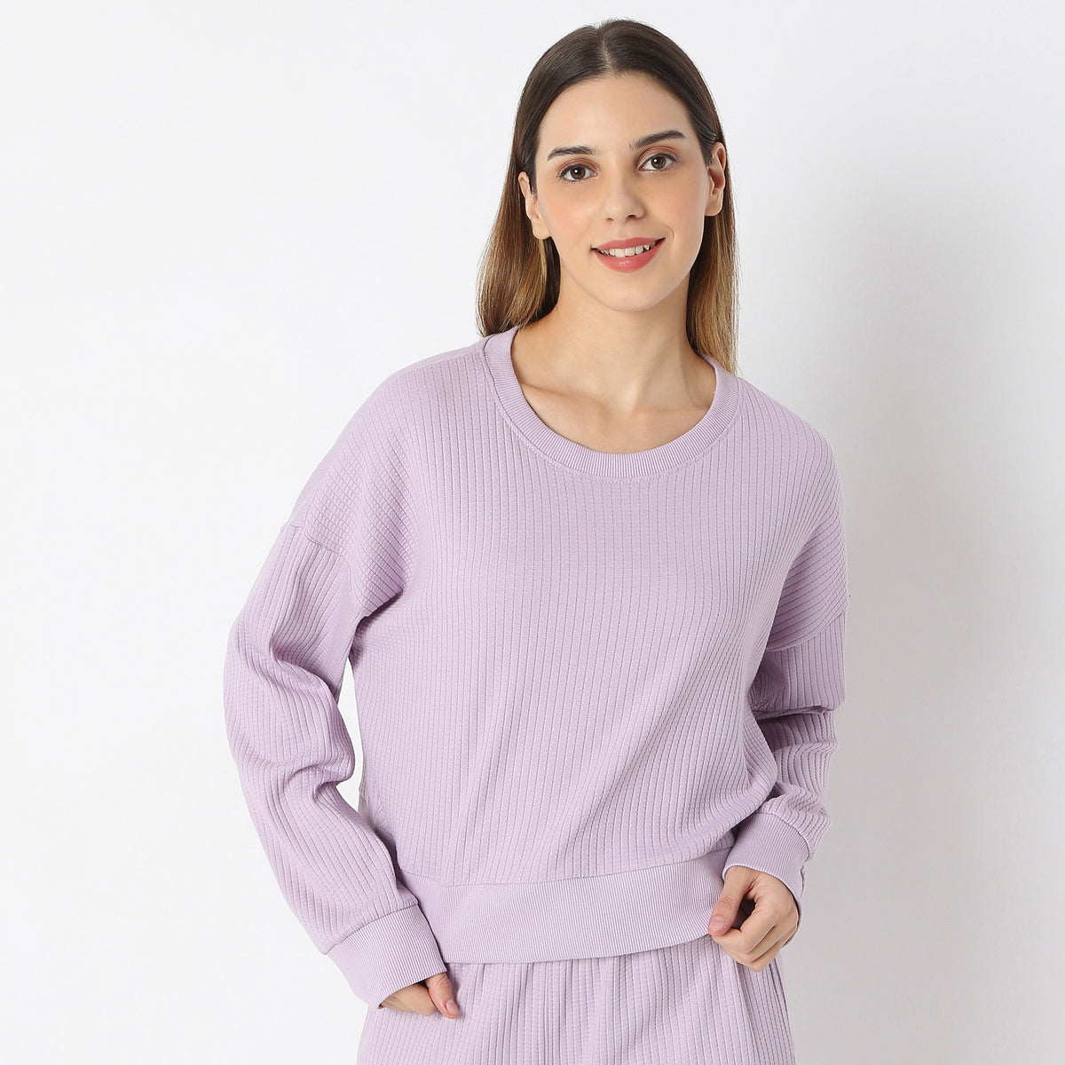 Cropped Solid Round Neck Sweat Tee