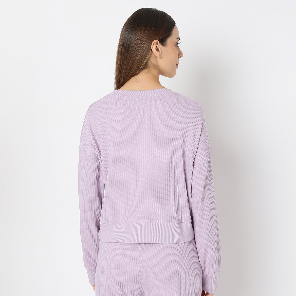 Cropped Solid Round Neck Sweat Tee