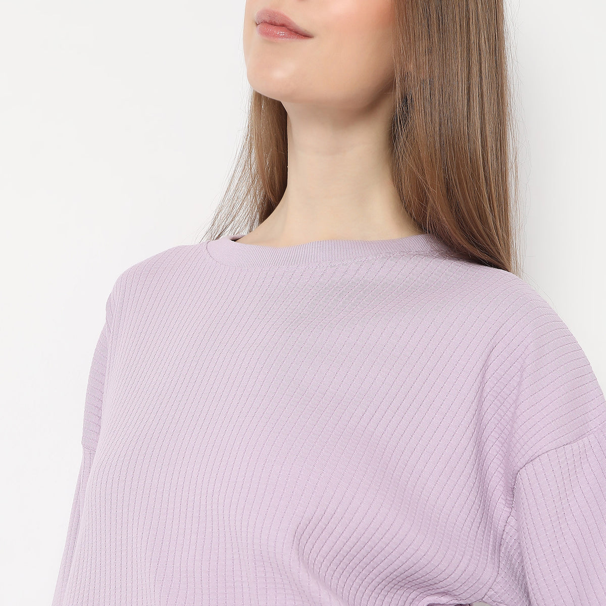 Cropped Solid Round Neck Sweat Tee