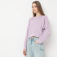 Cropped Solid Round Neck Sweat Tee