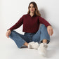 Crop Length Quarter Zip Straight Knit Sweat Tee