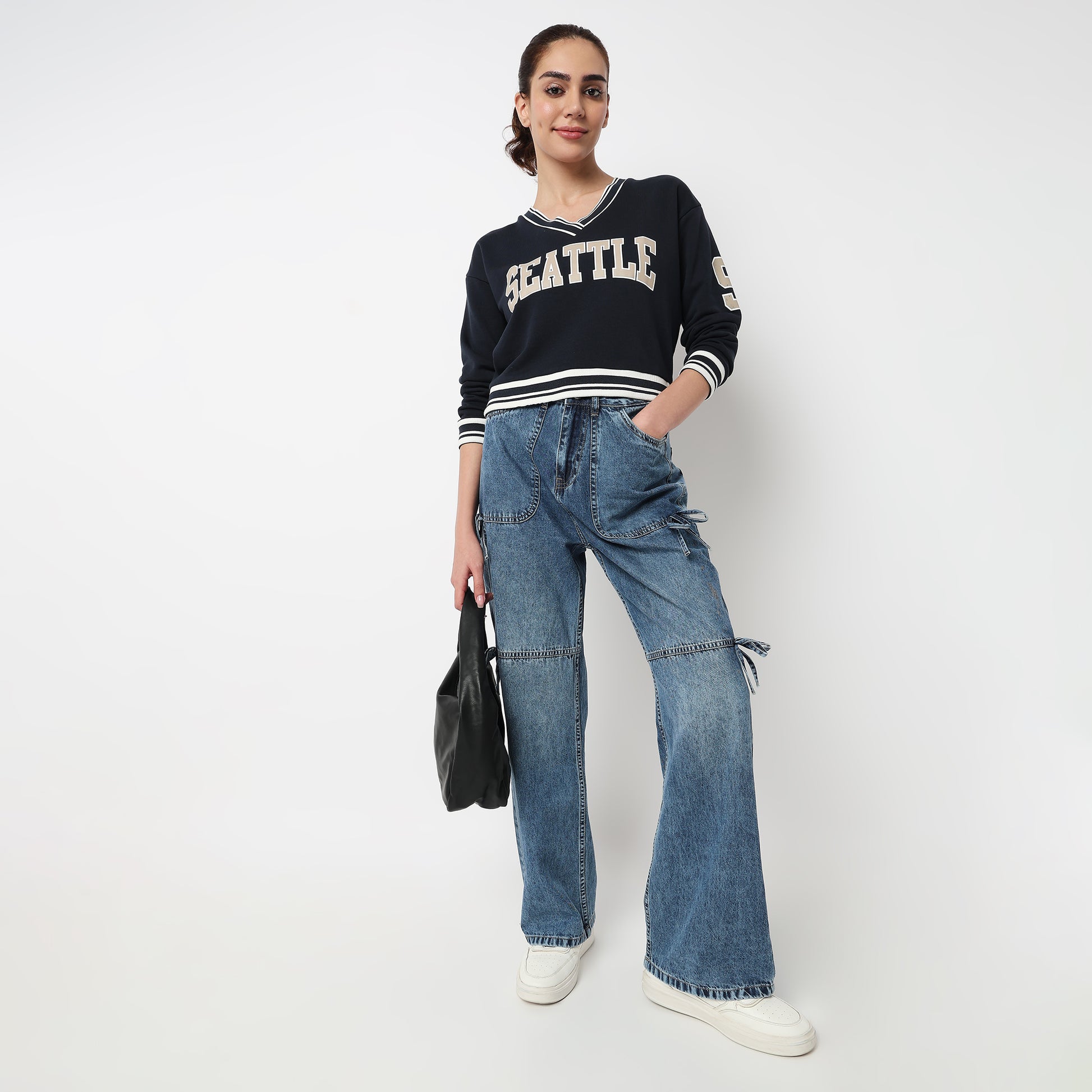 Cotton V-Neck Graphic Sweat Tee