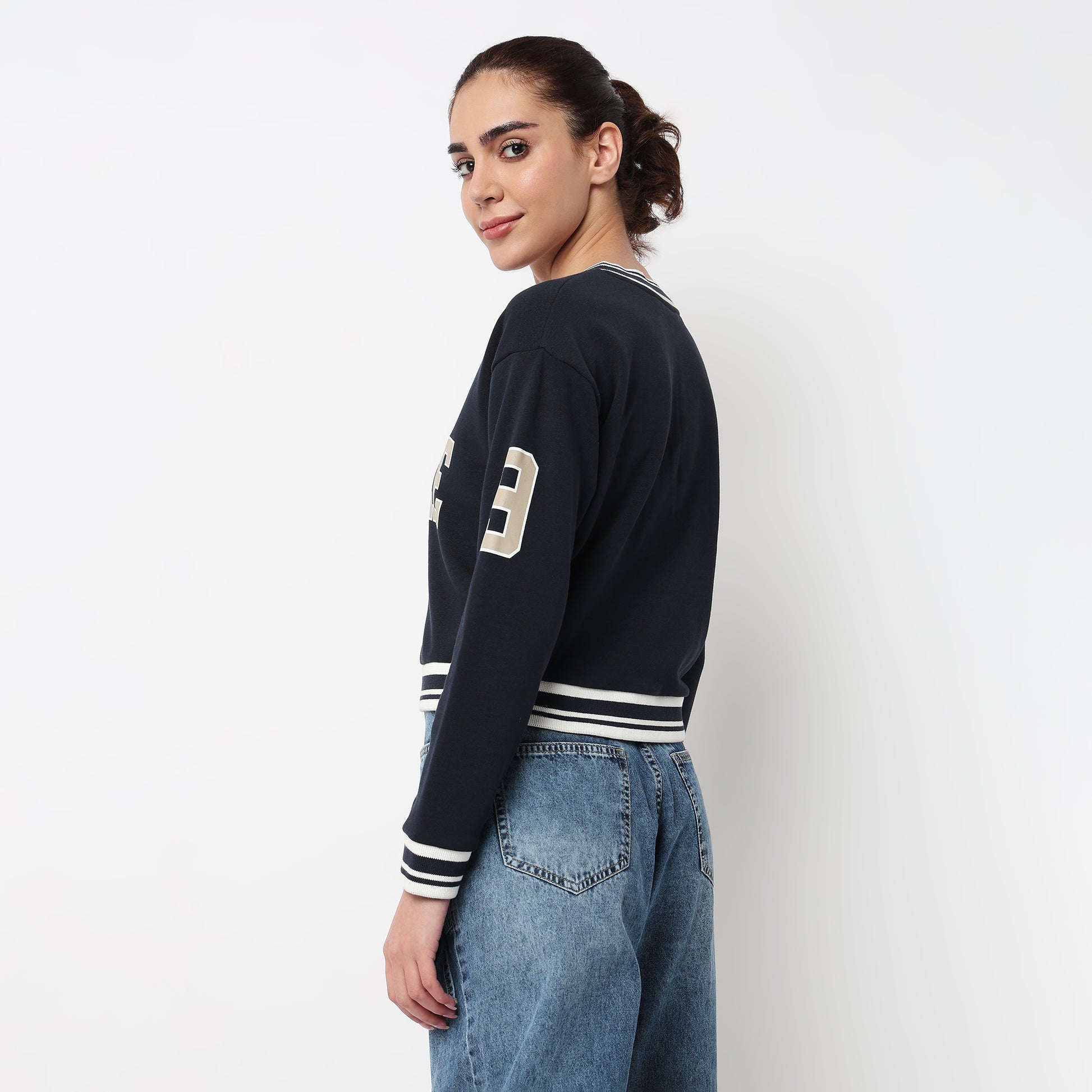 Cotton V-Neck Graphic Sweat Tee