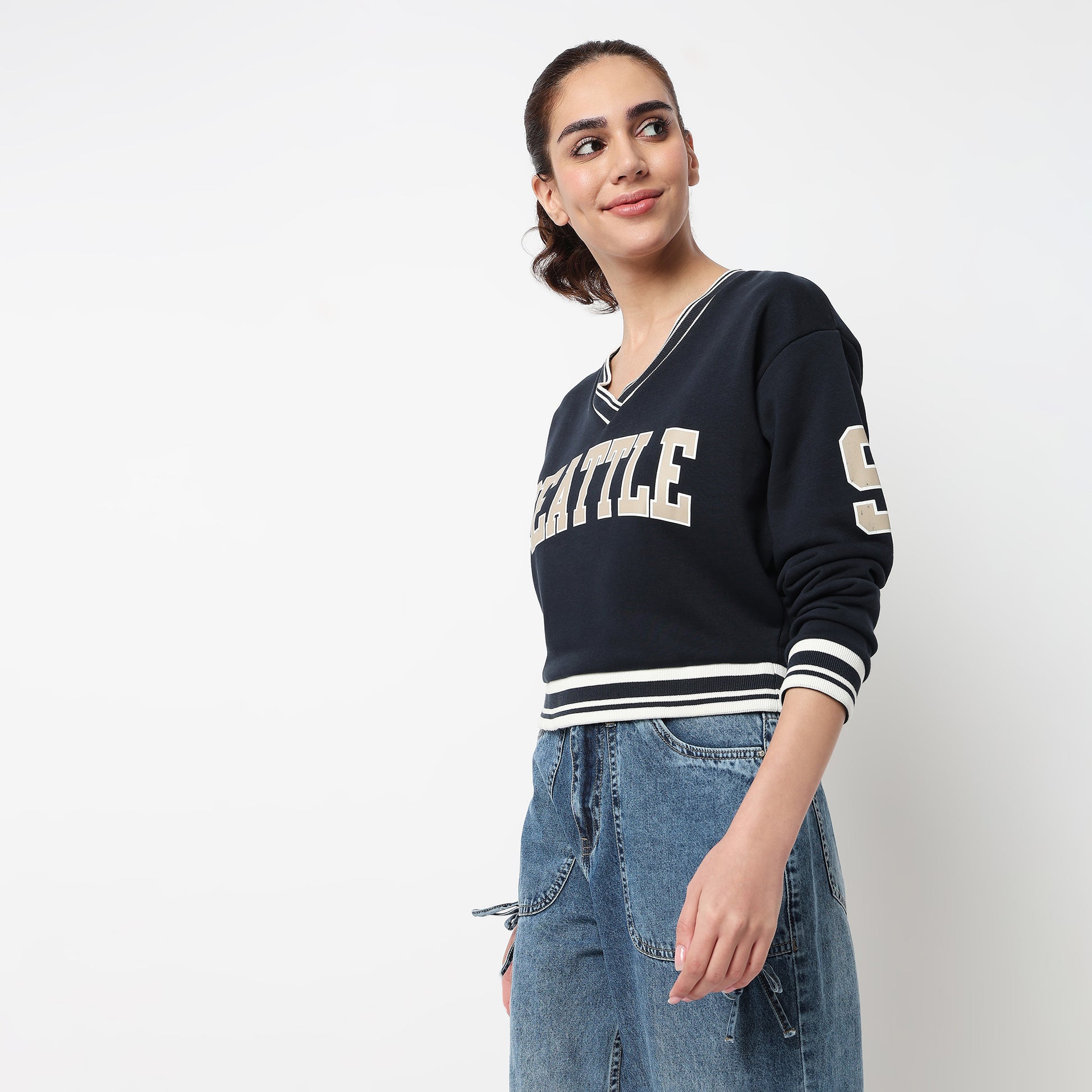 Cotton V-Neck Graphic Sweat Tee