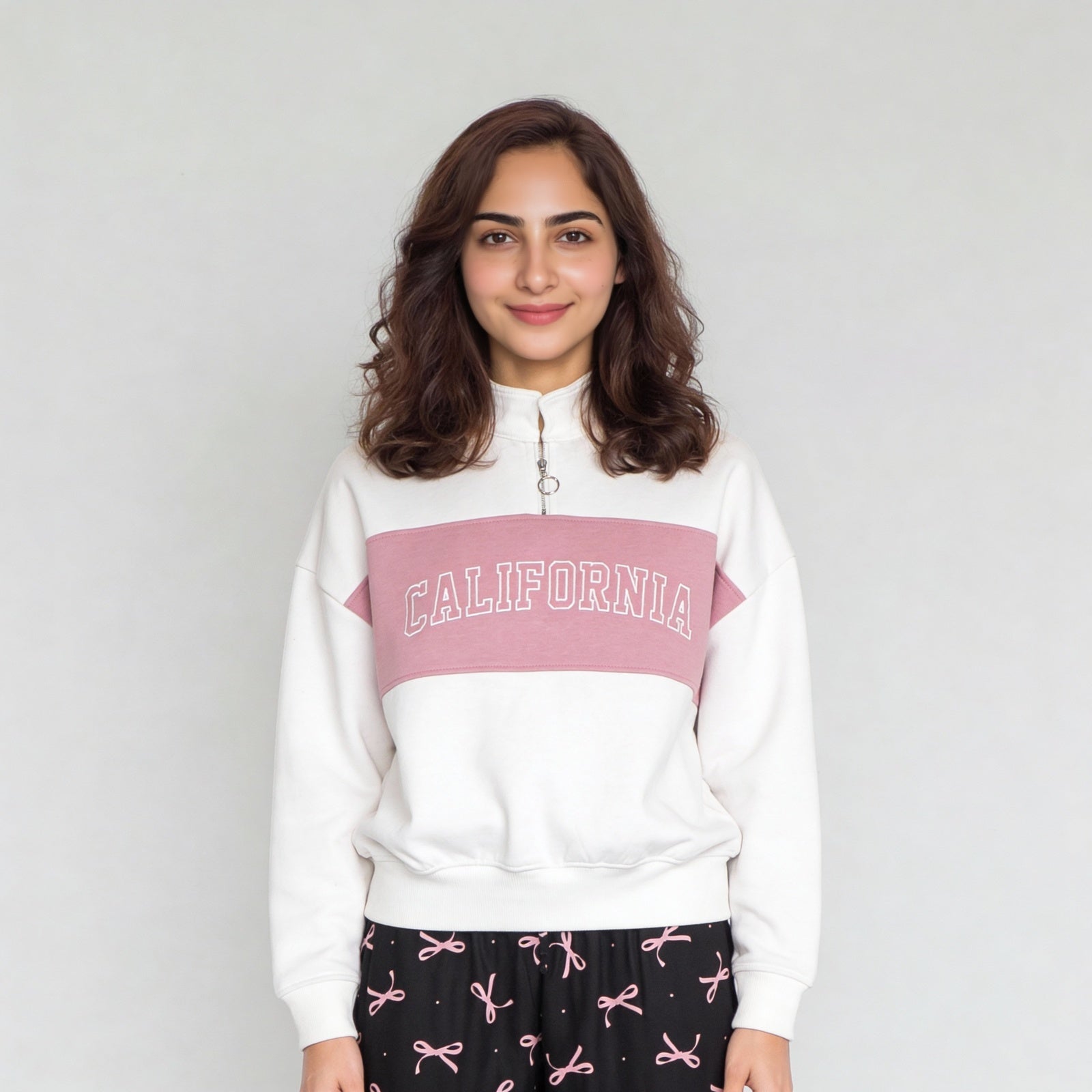 Young Women Sweat Tee With Contrast Colour Blocked Panel With Embroidery