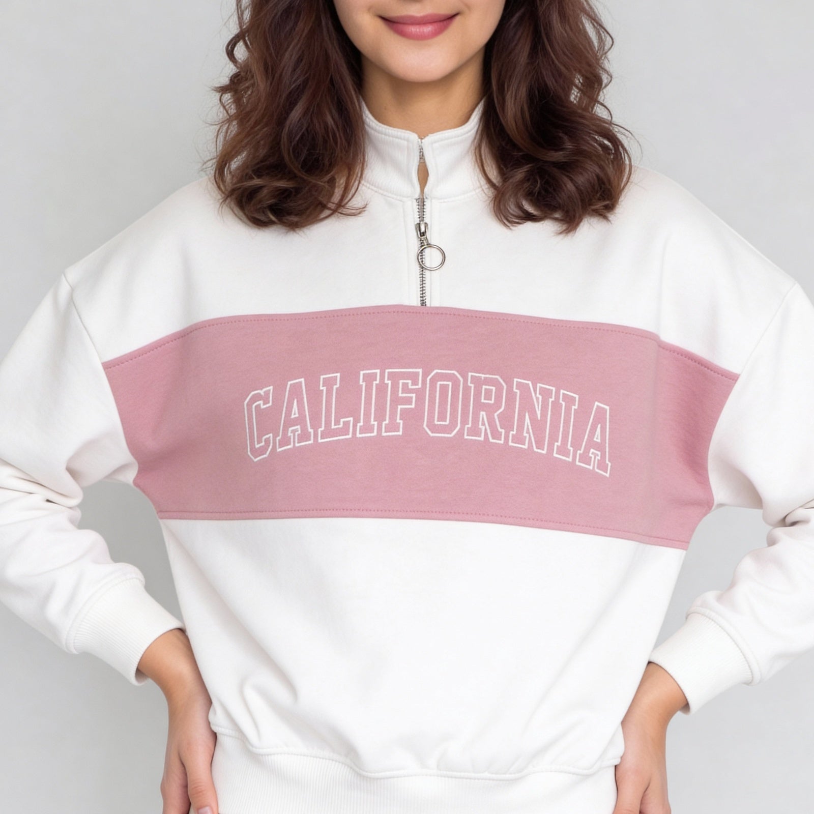 Young Women Sweat Tee With Contrast Colour Blocked Panel With Embroidery