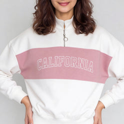 Young Women Sweat Tee With Contrast Colour Blocked Panel With Embroidery