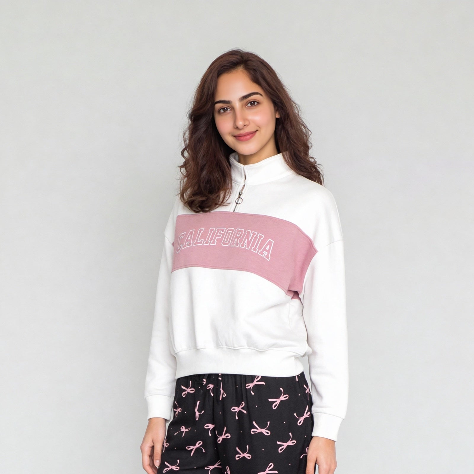 Young Women Sweat Tee With Contrast Colour Blocked Panel With Embroidery