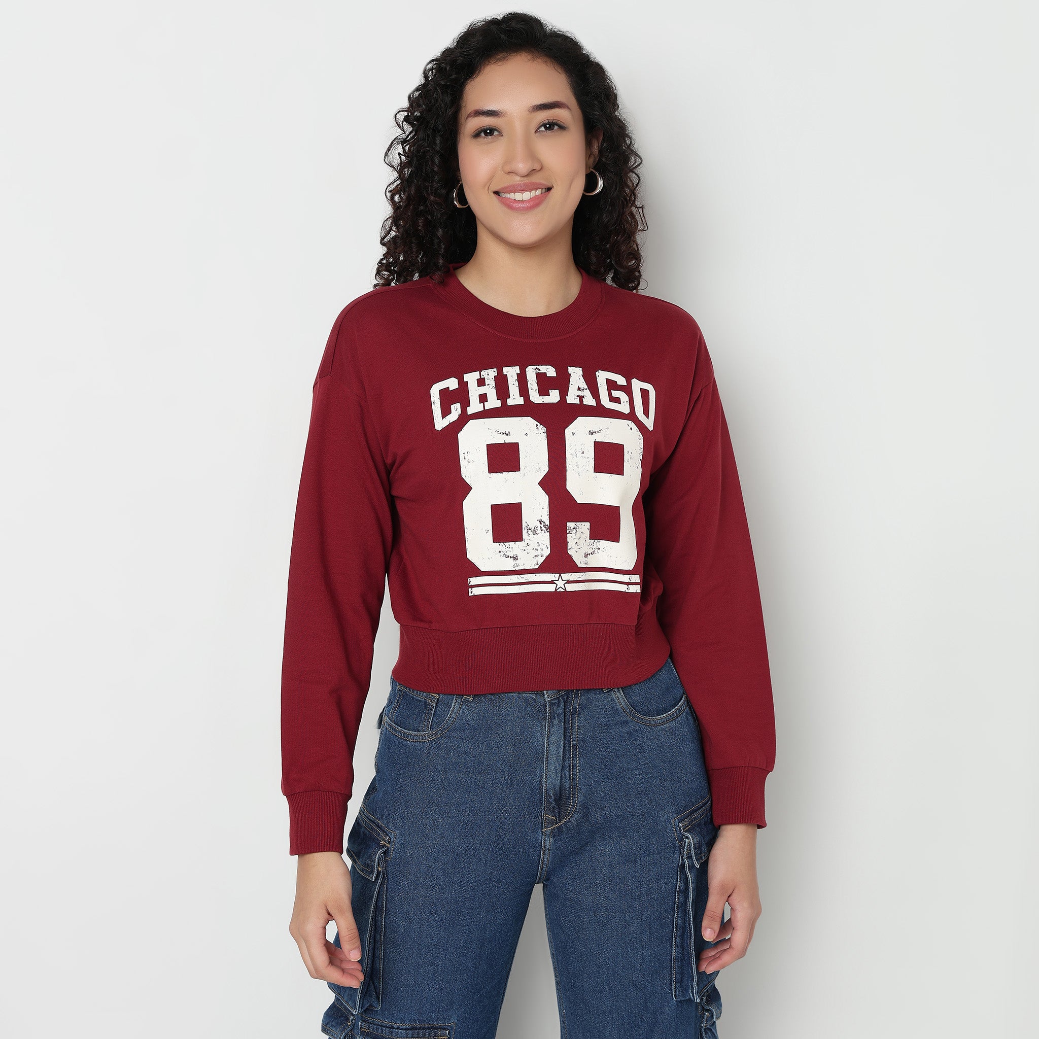 Buy Women Boxy Fit Graphic Full Sleeve Sweat Tee  - Style Union