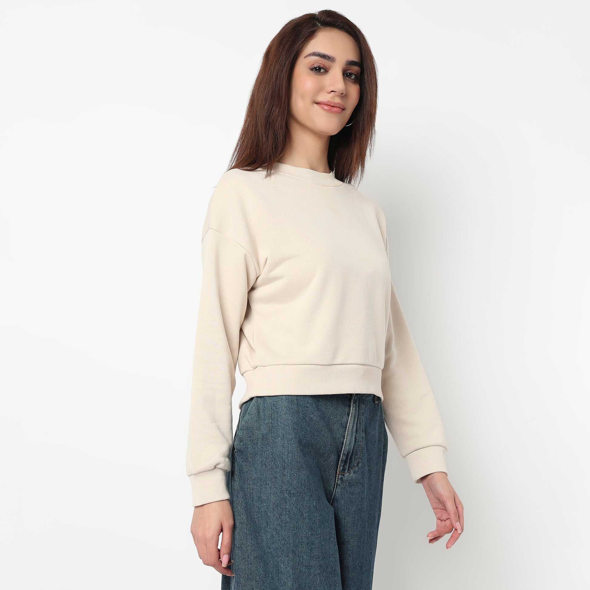 Oversize Cotton Cropped Sweatshirt