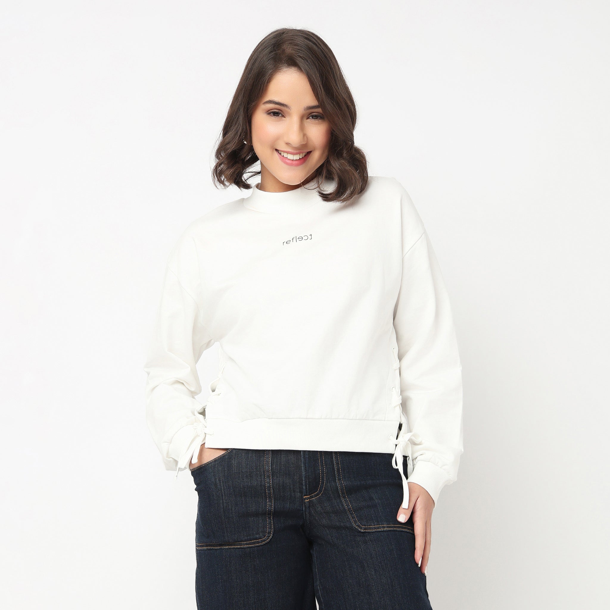 Cotton Sweat Tee With Side Ruching Detail