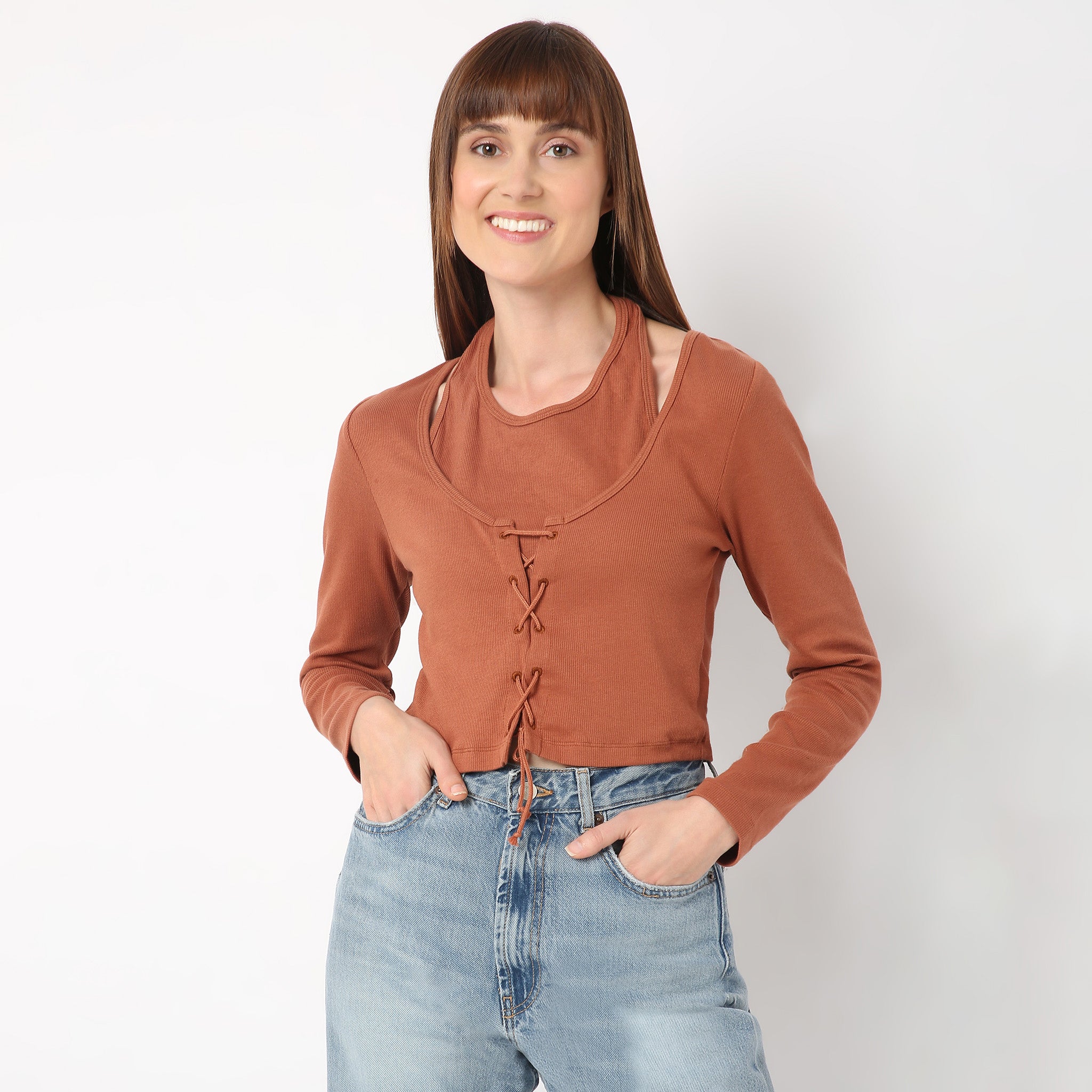 Knit Rib Full Sleeve Solid Top