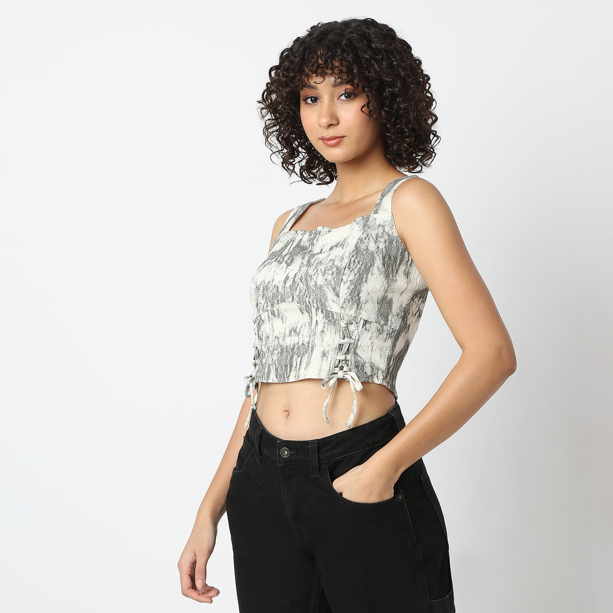 Slim Fit Printed Square Neck Top