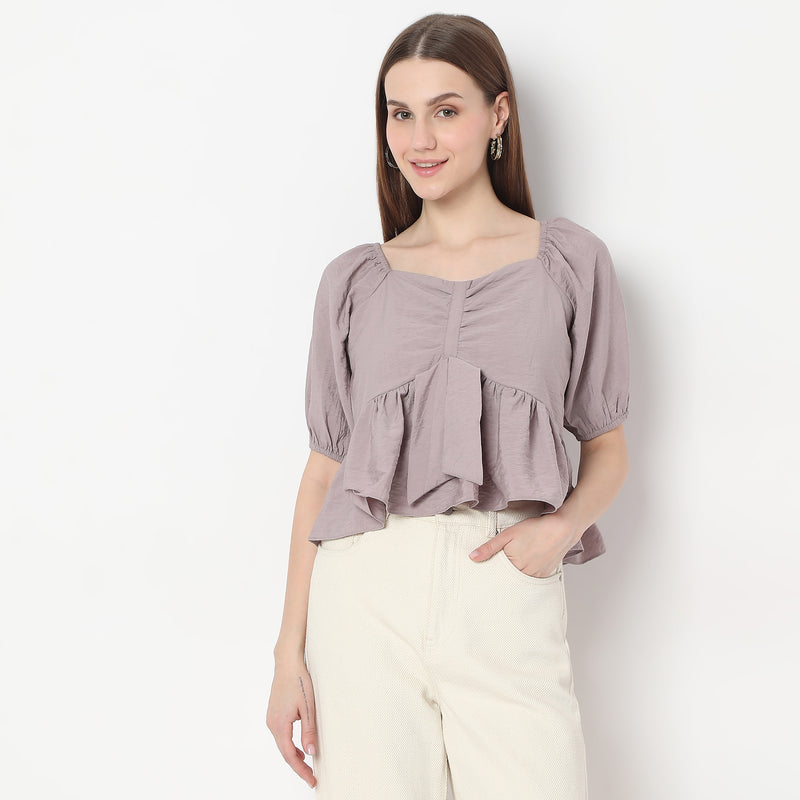 Sweetheart Neck Back Ruched Smocking Peplum Top