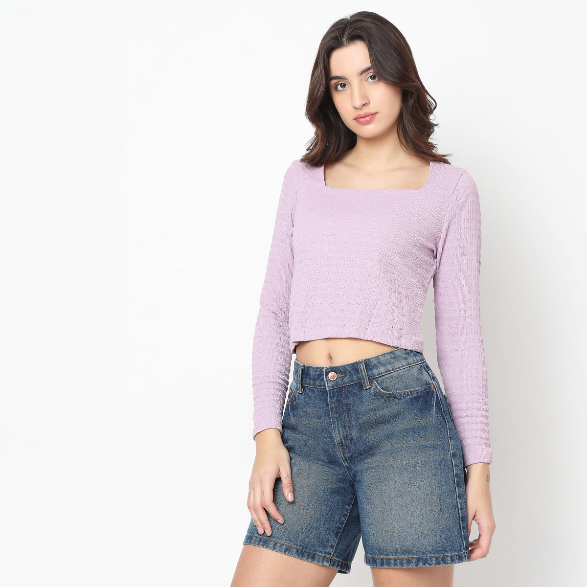 Regular Fit Solid Crop Top