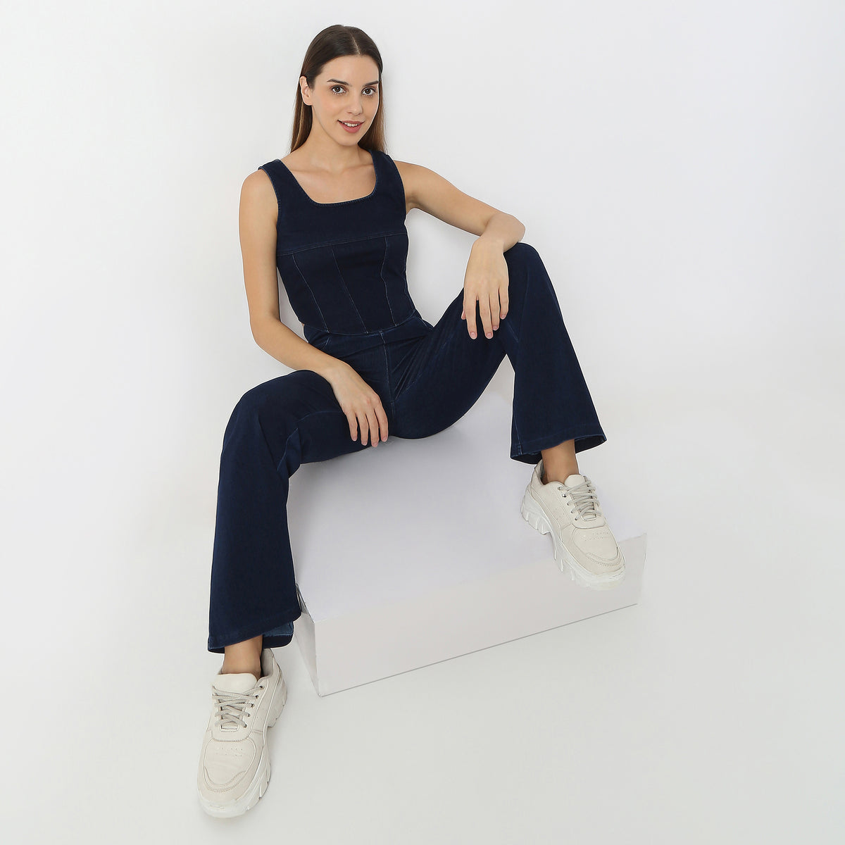 Solid Cropped Square Neck Denim Crop Top