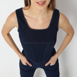 Solid Cropped Square Neck Denim Crop Top