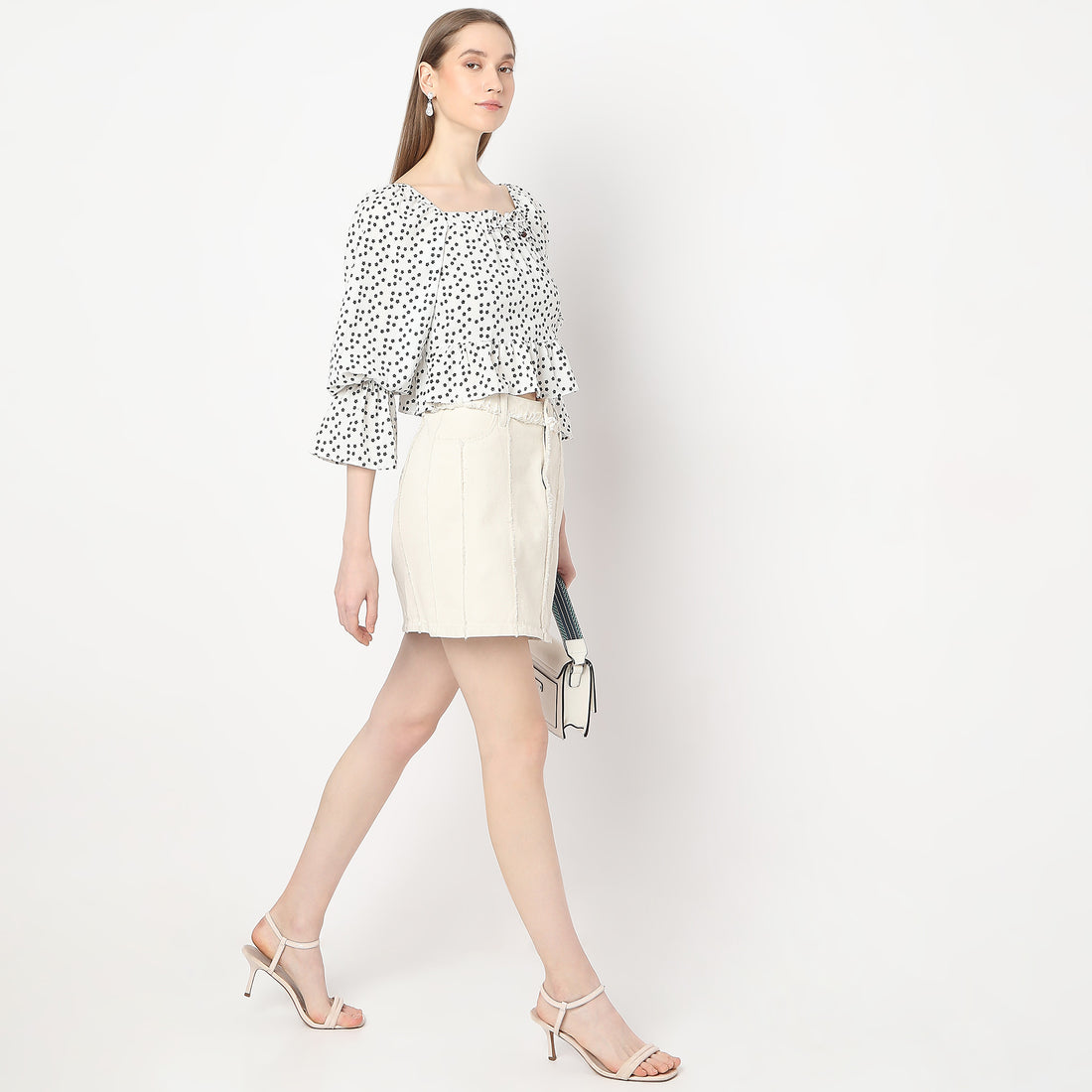 Floral Print Square Neck Poet Style Sleeve Crop Top
