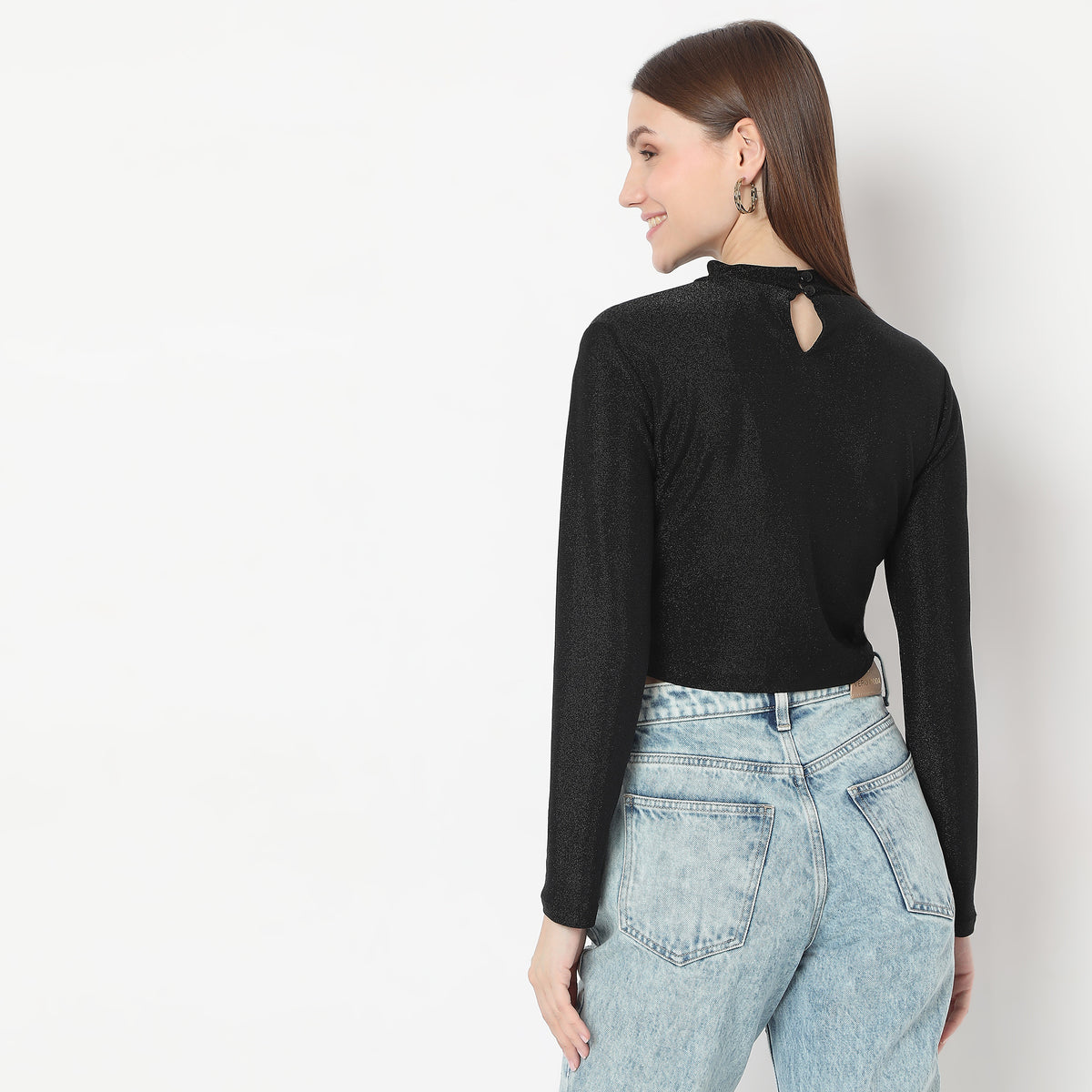 Solid Mock Turtle Neck Top