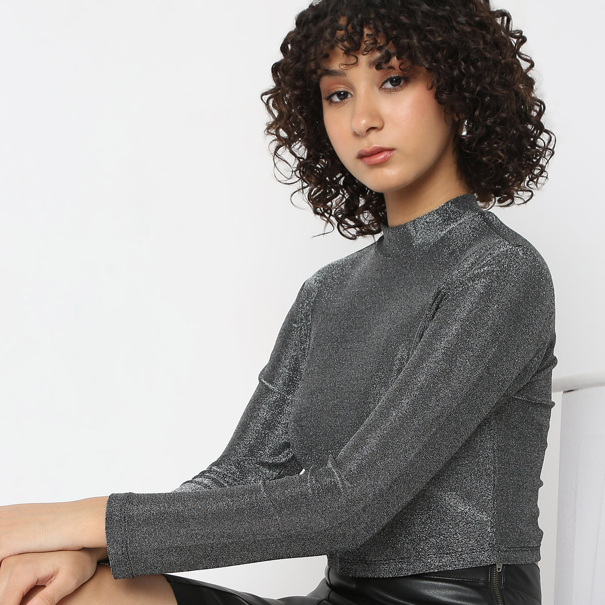 Solid Mock Turtle Neck Top