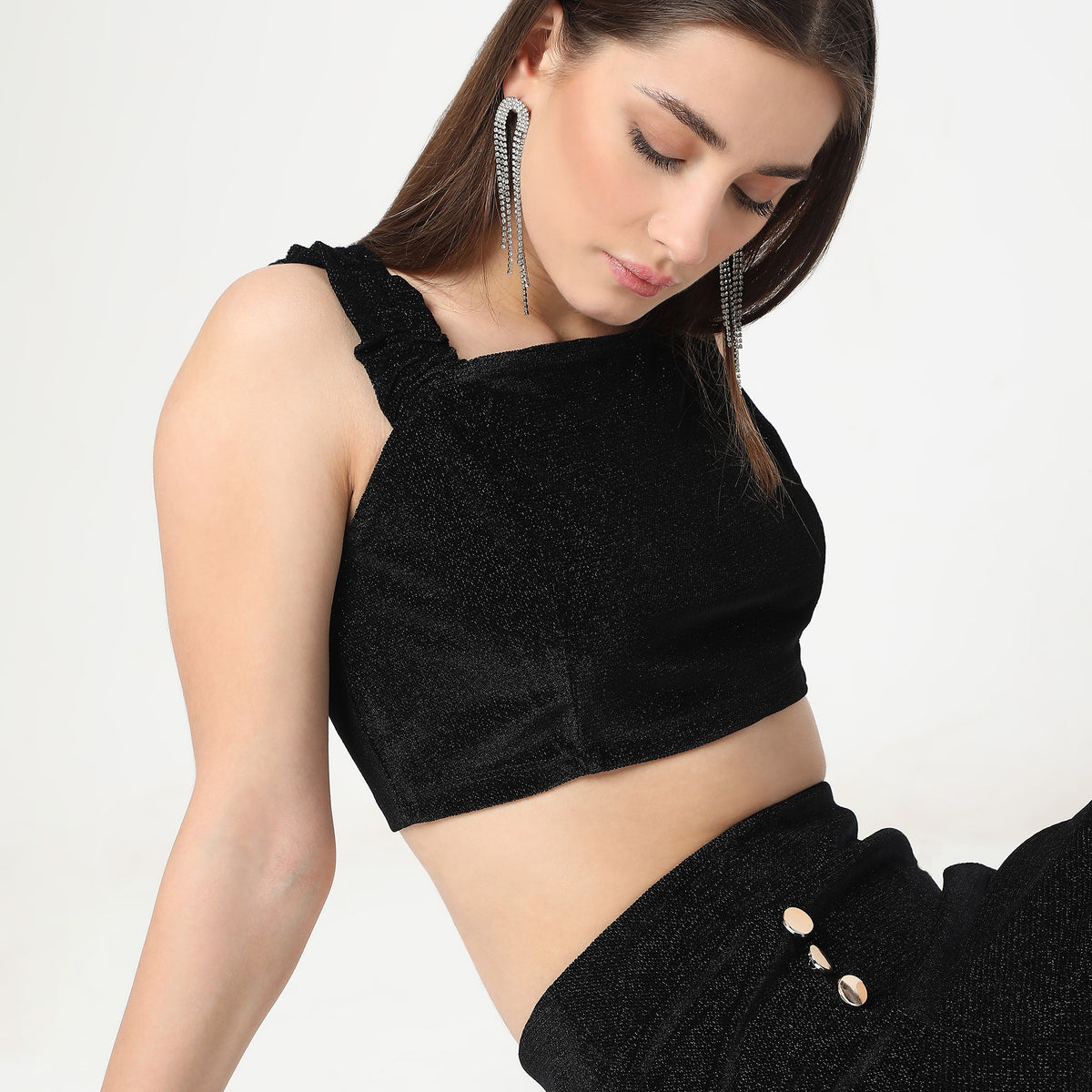 Betty Look Square Neck Fitted Party Crop Top