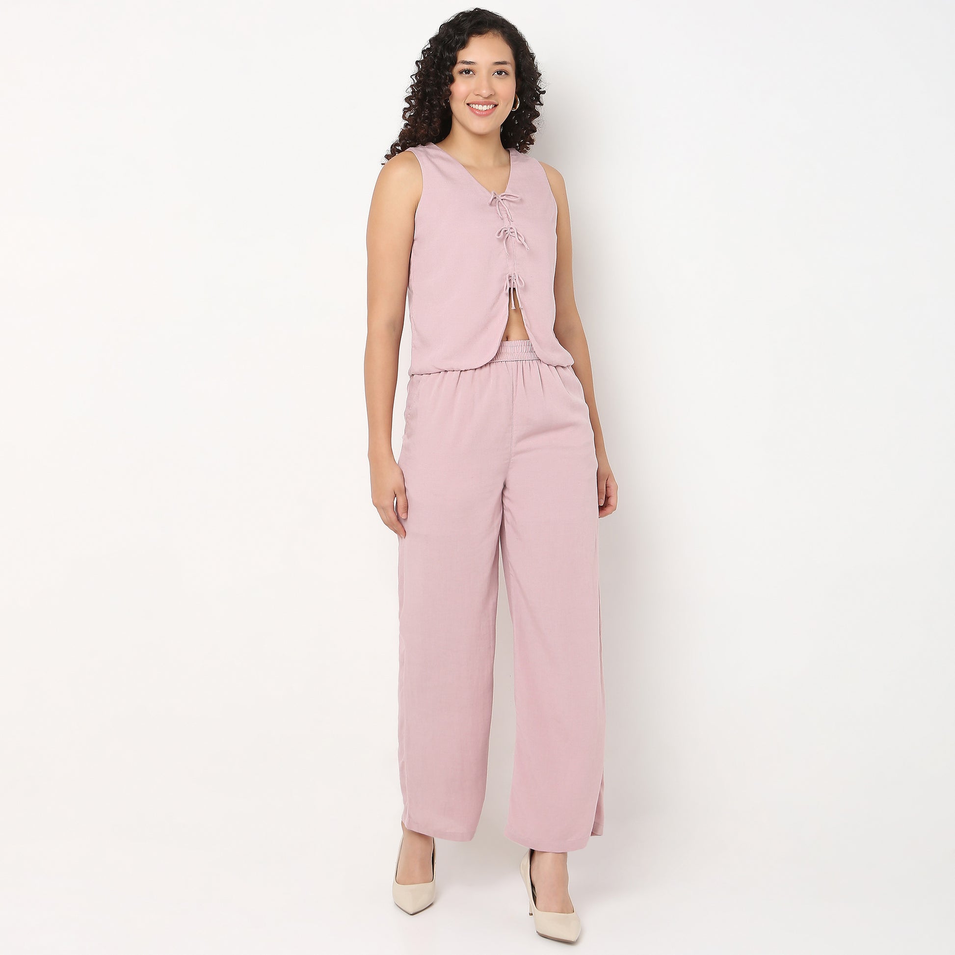 V-Neck Top With Front Tie-Up Detail