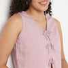 V-Neck Top With Front Tie-Up Detail