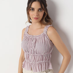 Checkered Square Neck Betty Sleeveless Top