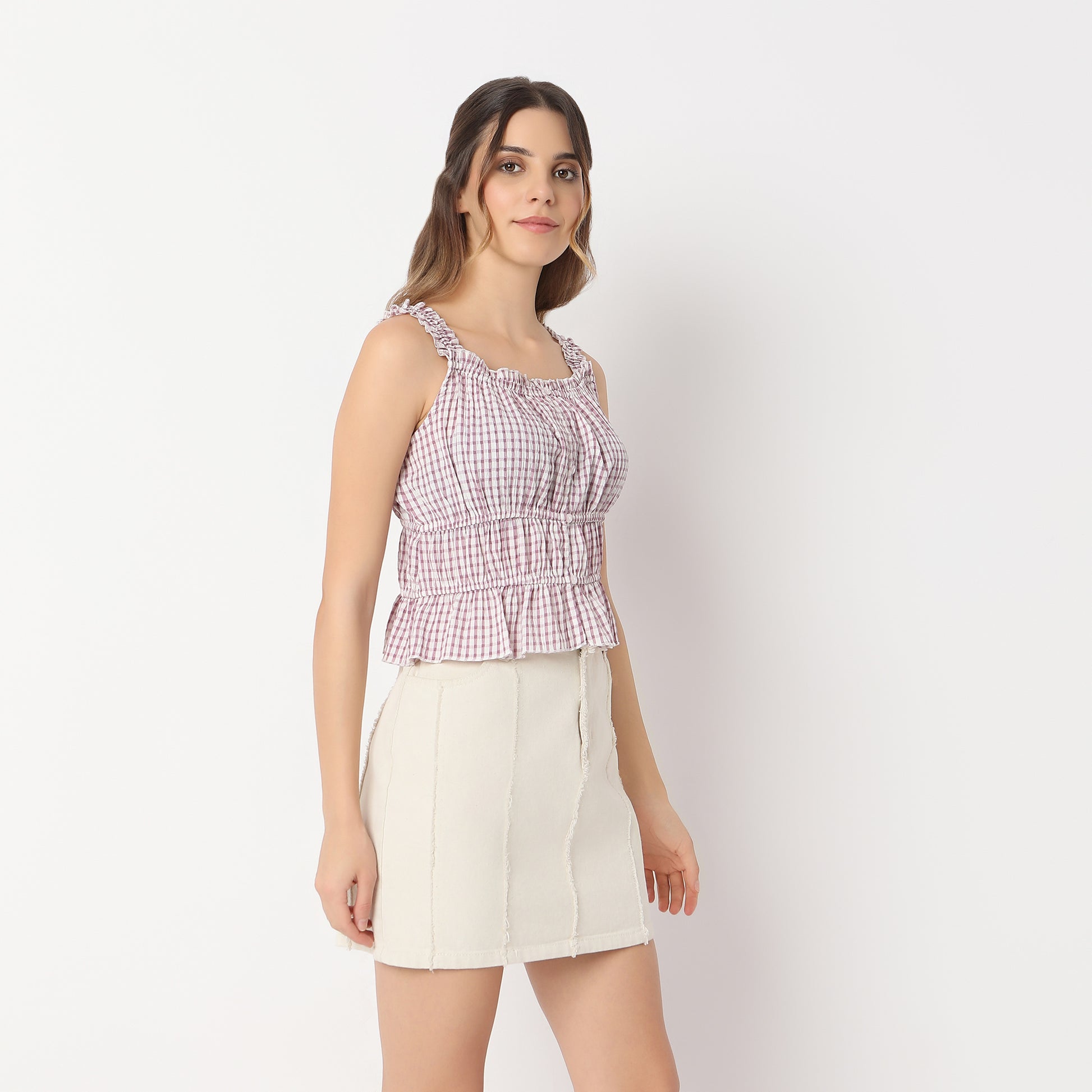 Checkered Square Neck Betty Sleeveless Top