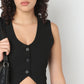 Young Women Vest, Sleeveless V Neck Fitted Body with Button Opening.