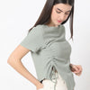 Regular Fit Solid Cropped Betty Short Sleeve Top with Ruching