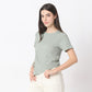 Regular Fit Solid Cropped Betty Short Sleeve Top with Ruching