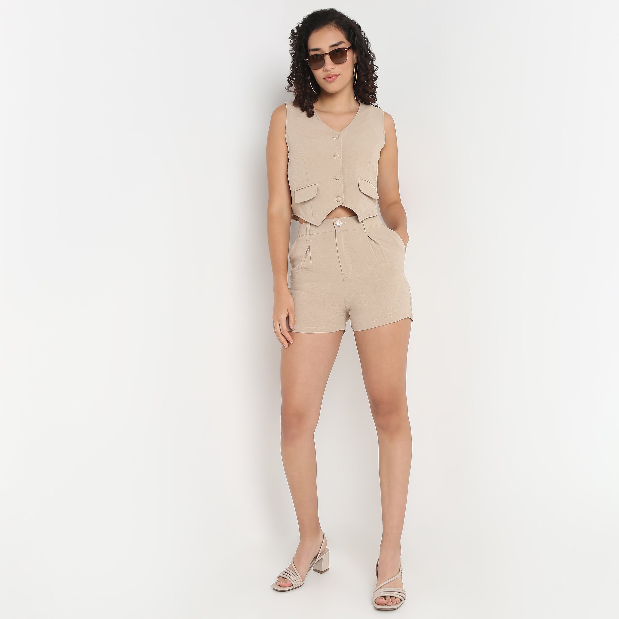 Young Women Fitted Vest, with Front Button Opening