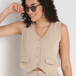 Young Women Fitted Vest, with Front Button Opening