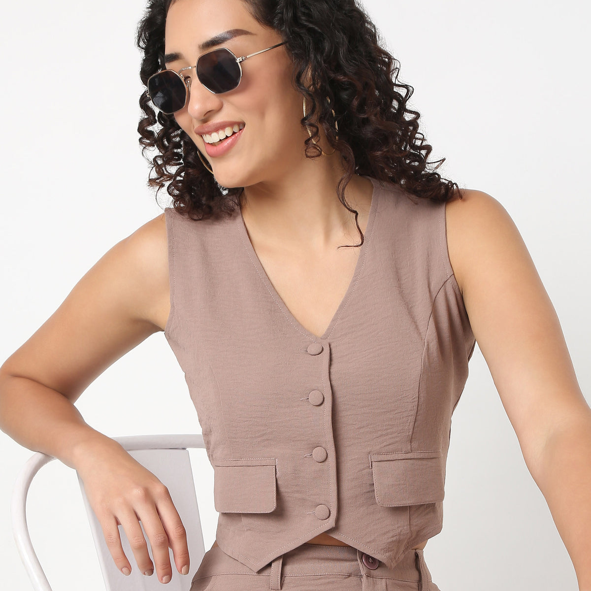 Young Women Fitted Vest, with Front Button Opening