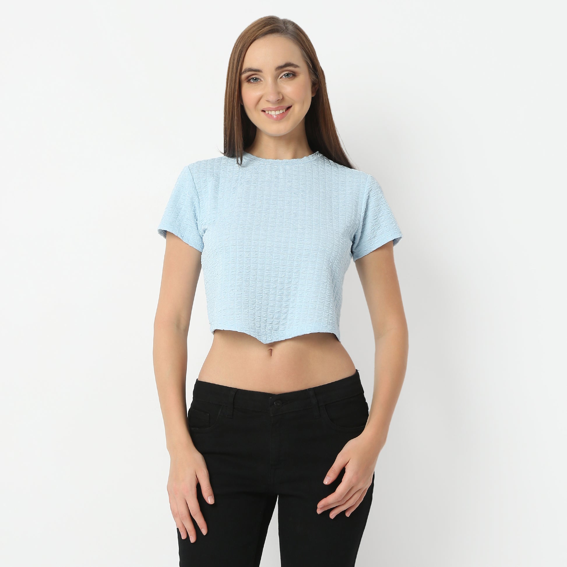 Regular Fit Solid Round Neck Cropped Crop Top