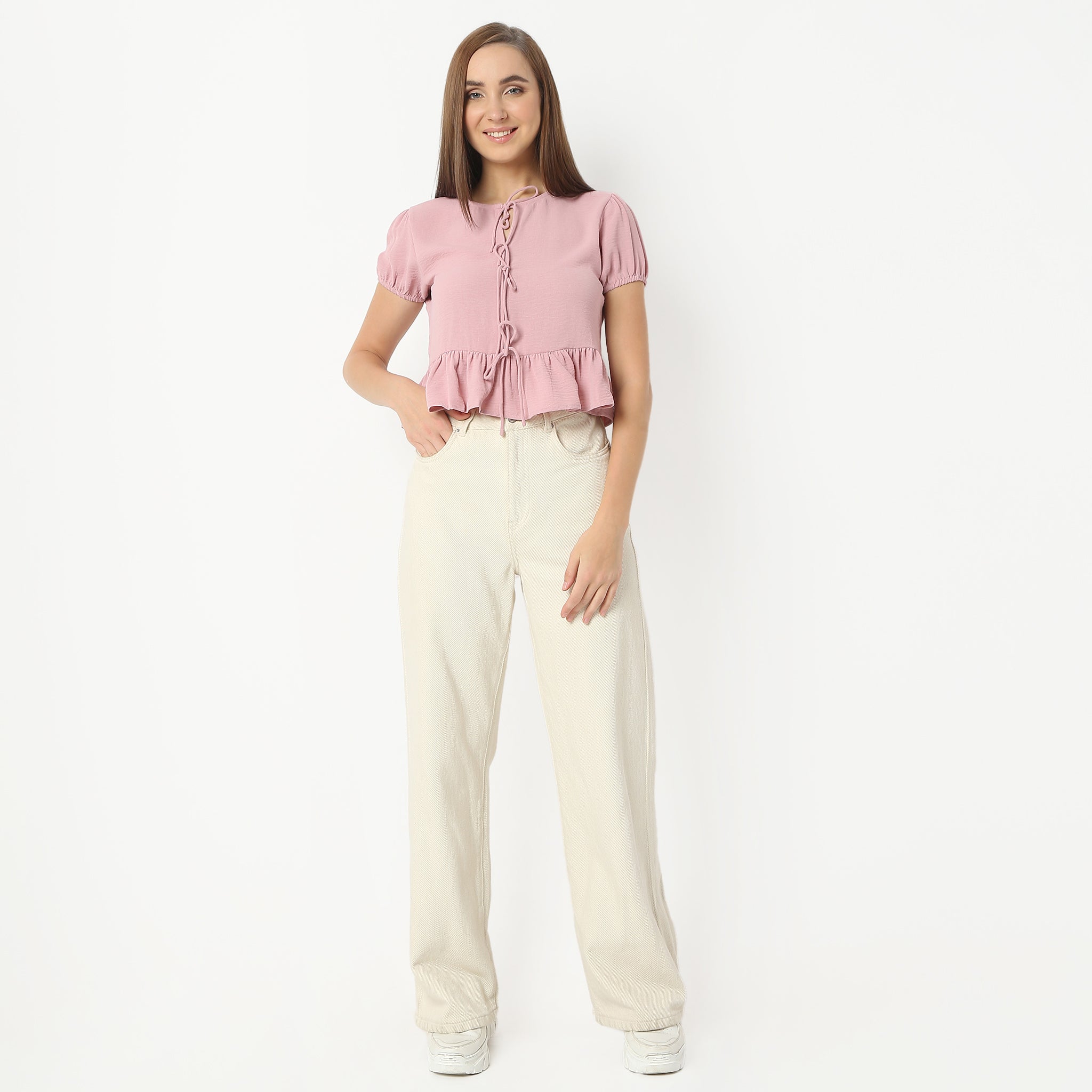 Regular Fit Solid Round Neck Cropped Crop Top