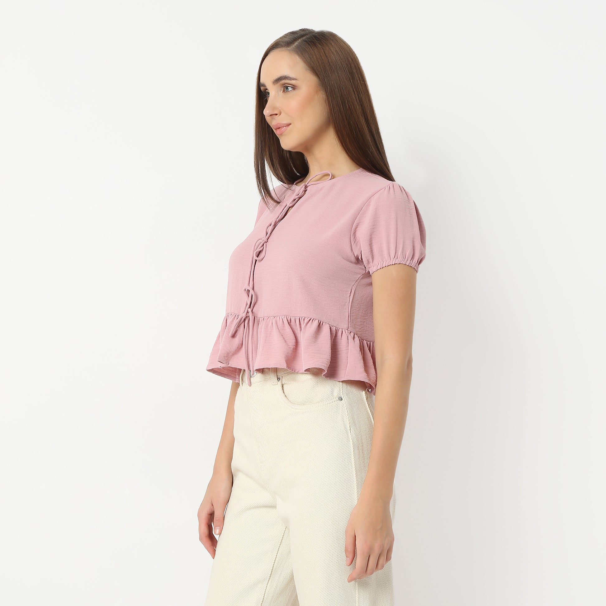 Regular Fit Solid Round Neck Cropped Crop Top