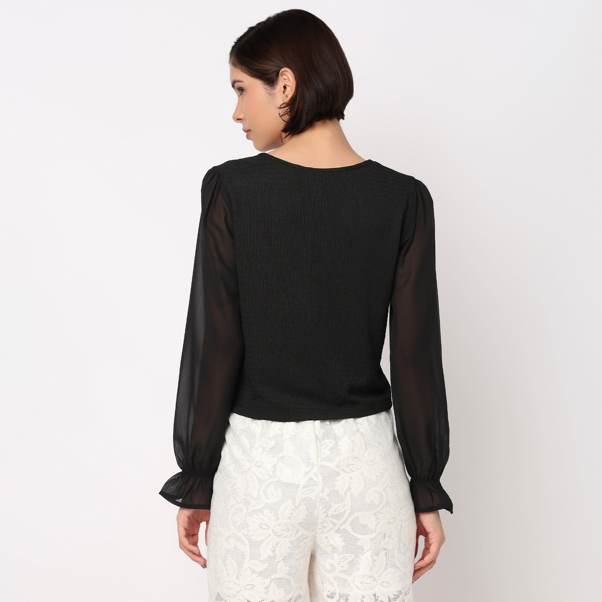 V-Neck Double Breasted Top With Korean Buttons