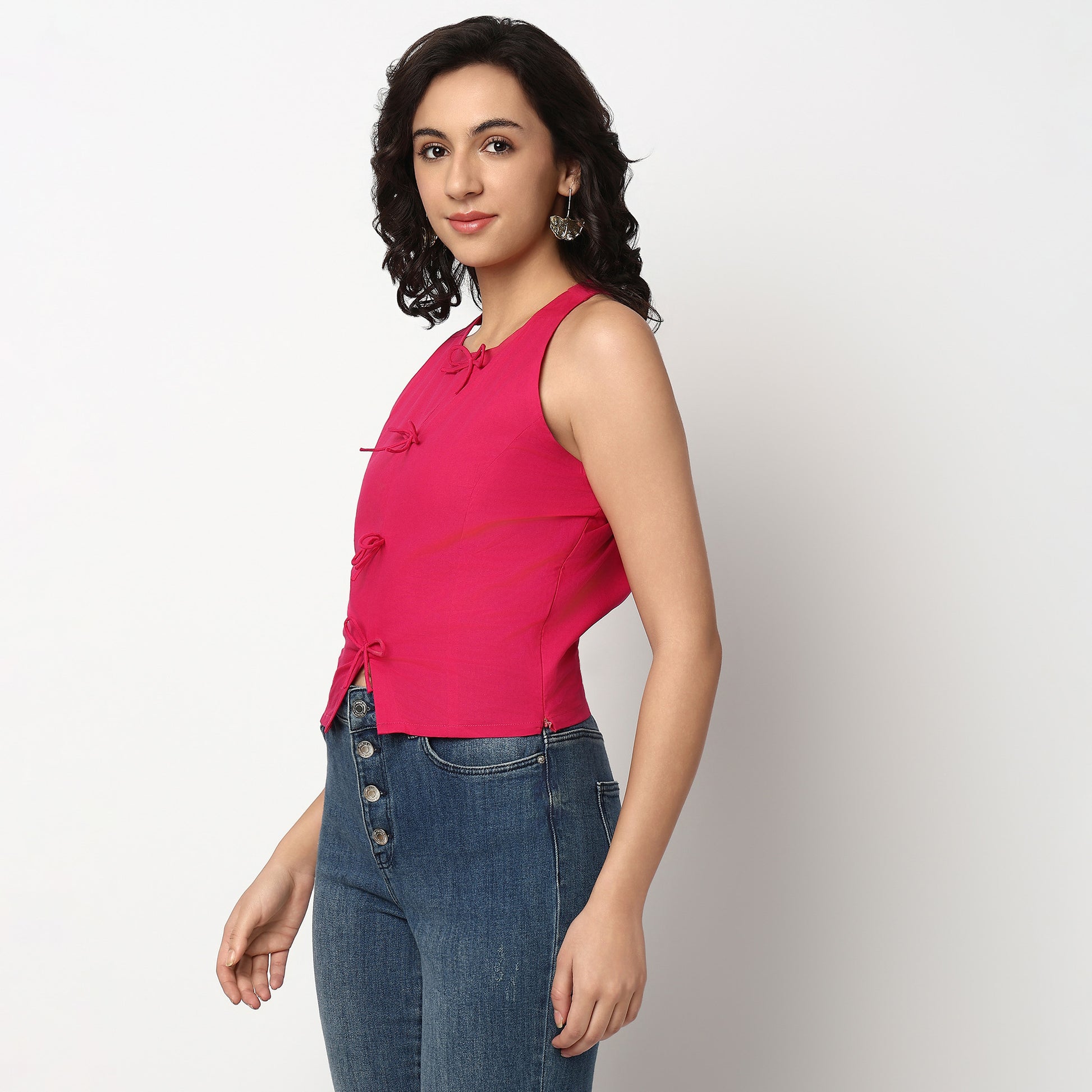 Buy Women Slim Fit Solid Sleeveless Top  - Style Union