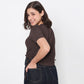V-Neck Top With Front Button Opening And Side Ruching
