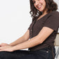 V-Neck Top With Front Button Opening And Side Ruching