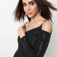 Embellished Cowl Neck Party Top